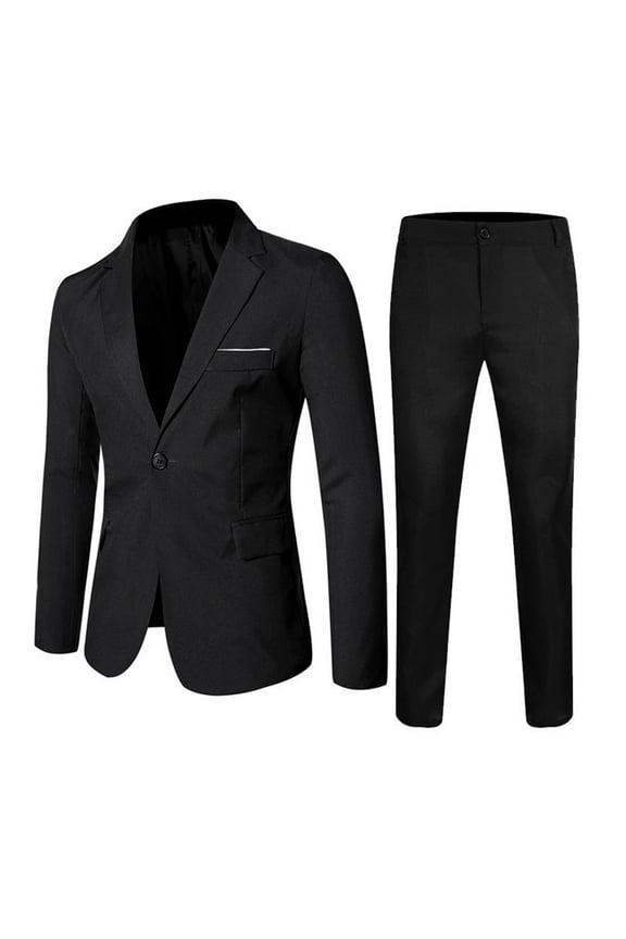Boys Slim Fit Suits for Boys Suit Set Boy Dresswear Ring Bearer Solid Long Sleeve Outfit Kids Suits Boy 2Piece Wedding Dress Set Black,17-18Y