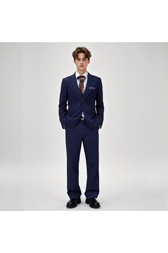 Boys Slim Size Classic Kids 2 Piece Boys Navy Suit Outfit Suit for Wedding Boys Dress Pants 18-19 Years