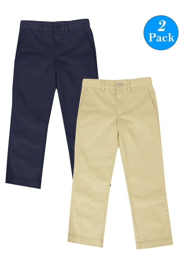 Boys Slim Straight Flat Front School Uniform Pants(Little Boys,Big Boys)(2-Pack)