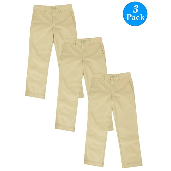 Boys Slim Straight Flat Front School Uniform Pants(Little Boys,Big Boys)(3-Pack)