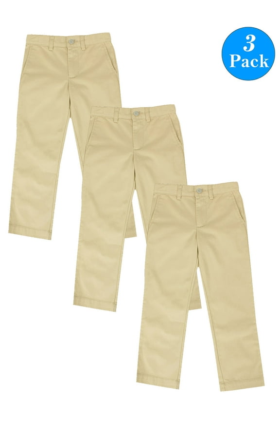 Boys Slim Straight Flat Front School Uniform Pants(Little Boys,Big Boys)(3-Pack)
