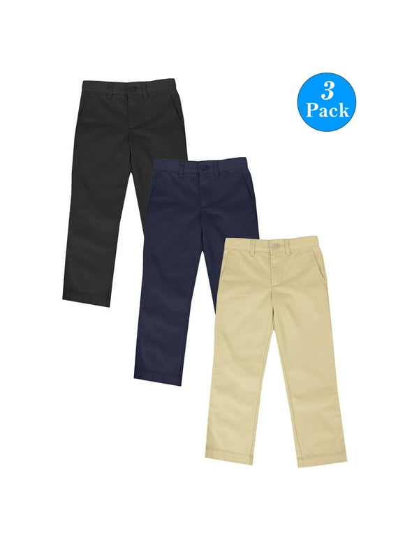 Boys Slim Straight Flat Front School Uniform Pants(Little Boys,Big Boys)(3-Pack)