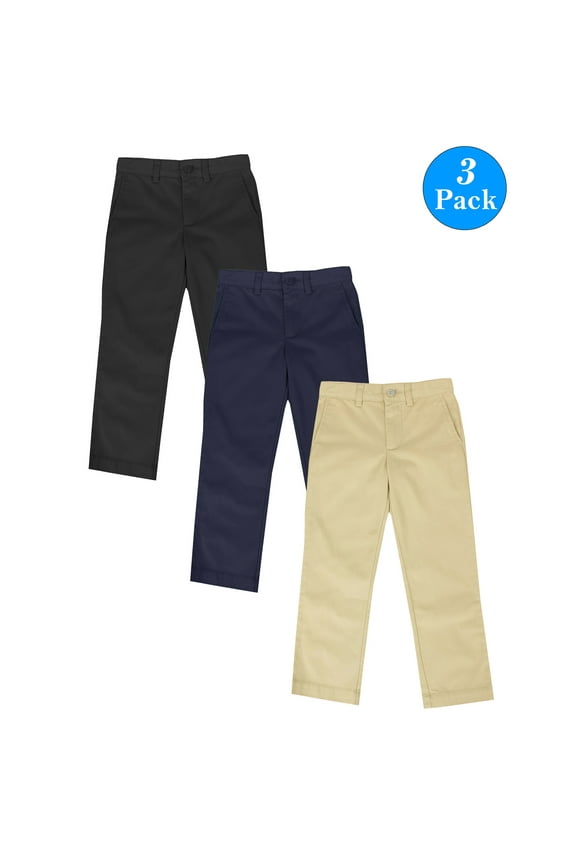 Boys Slim Straight Flat Front School Uniform Pants(Little Boys,Big Boys)(3-Pack)