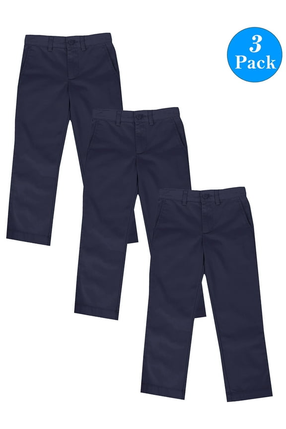 Boys Slim Straight Flat Front School Uniform Pants(Little Boys,Big Boys)(3-Pack)