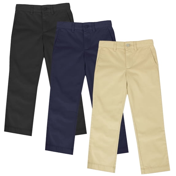 Boys Slim Straight Flat Front School Uniform Pants(Little Boys,Big Boys)(3-Pack)