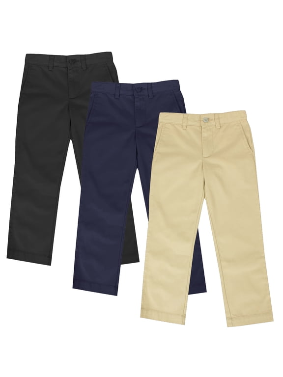 Boys Slim Straight Flat Front School Uniform Pants(Little Boys,Big Boys)(3-Pack)