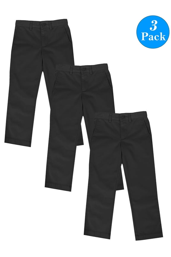 Boys Slim Straight Flat Front School Uniform Pants(Little Boys,Big Boys)(3-Pack)
