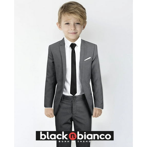 Boys Slim Suit in Gray Textured Dresswear