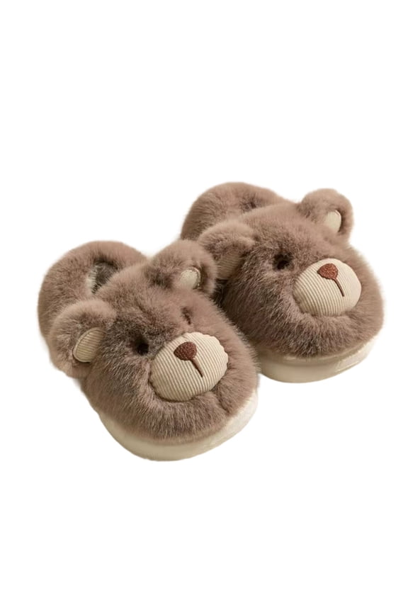 Boys Slippers Cozy Winter Slippers for Kids Toddler Cartoon Bear Design Soft Plush Indoor Slippers Non Baby Slippers Coffee 27