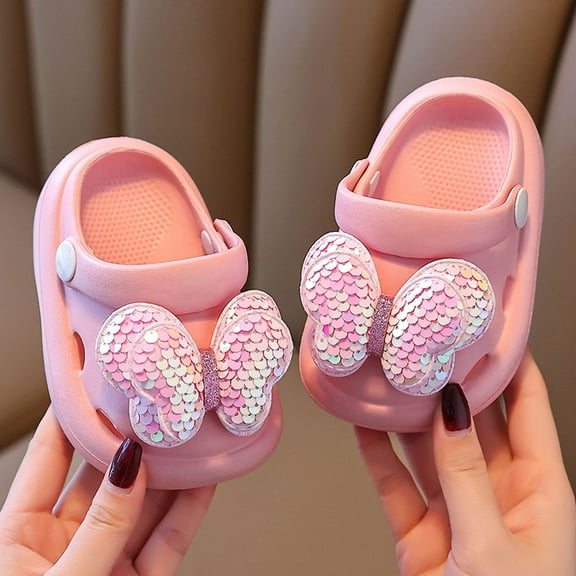 Boys Slippers For Toddlers Soft Sole Slides With Glitter Bow Design Summer Shoes For Kids Casual Boys Slippers Pink 13CM