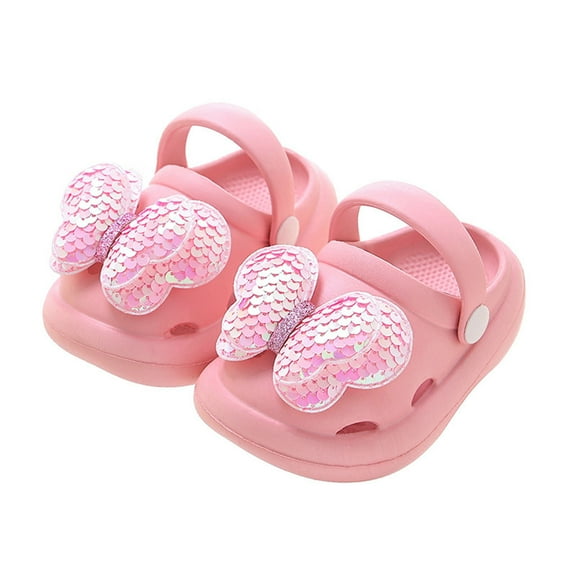 Boys Slippers For Toddlers Soft Sole Slides With Glitter Bow Design Summer Shoes For Kids Casual Boys Slippers Pink 19CM