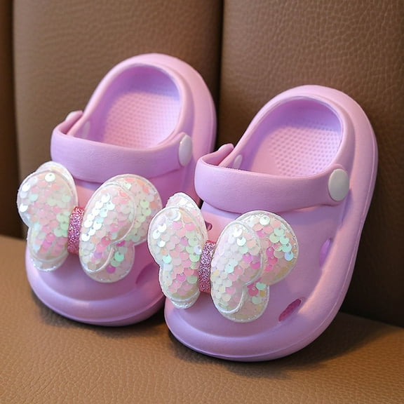 Boys Slippers For Toddlers Soft Sole Slides With Glitter Bow Design Summer Shoes For Kids Casual Boys Slippers Purple 19CM