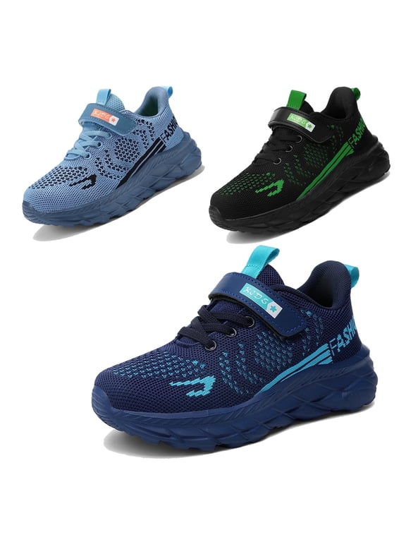 Toddler Boy Tennis Shoes, Lightweight Breathable, Round Toe, Blue & Multicolor, Size 2