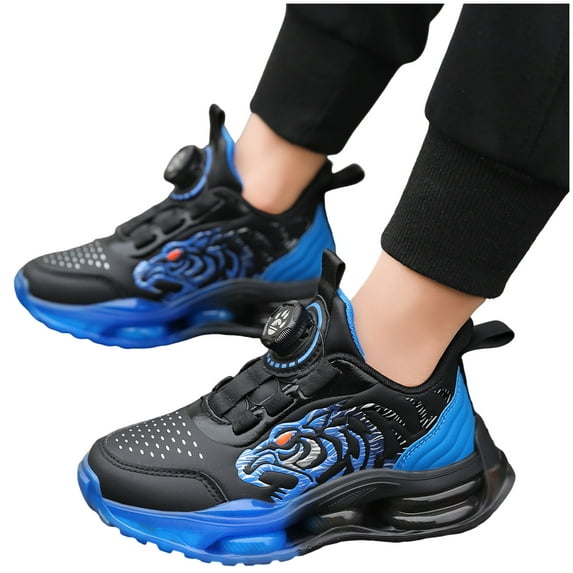 Boys Sneakers Kids Trendy Color Block Comfortable Arch Support Running Shoes Adjustable Strappy Lightweight Basketball Athletic Shoes Blue 3 Big Kid