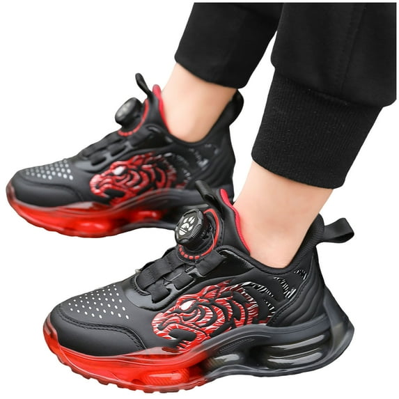 Boys Sneakers Kids Trendy Color Block Comfortable Arch Support Running Shoes Adjustable Strappy Lightweight Basketball Athletic Shoes Red 4.5 Big Kid