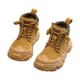 thumbnail image 1 of Boys Snow Boots Chunky Platform High Top Winter Hiking Booties Lace up Side Zipper Waterproof Leather Sneakers Yellow 3.5 Big Kid, 1 of 7