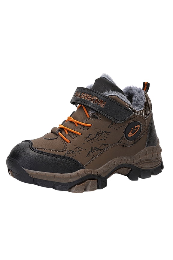 Boys Snow Boots Winter Waterproof Antiskid Boots Hiking Outdoor Shoes Booties for Unisex Kids (Little Kid/Big Kid)(Color:Brown,Size:5)