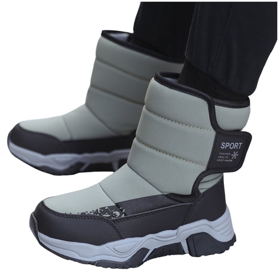 Boys Snow Boots Winter Waterproof Nonslip High Top Hook and Loop Thickened Warm Outdoor Cold Weather Hiking Shoes AG 3 Big Kid