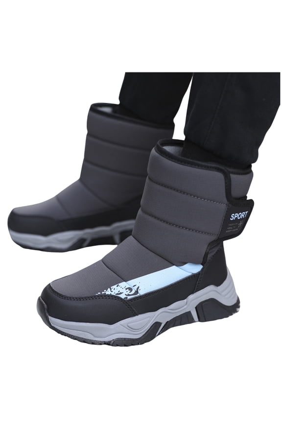 Boys Snow Boots Winter Waterproof Nonslip High Top Hook and Loop Thickened Warm Outdoor Cold Weather Hiking Shoes Dark Gray 2.5 Big Kid
