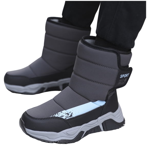 Boys Snow Boots Winter Waterproof Nonslip High Top Hook and Loop Thickened Warm Outdoor Cold Weather Hiking Shoes Dark Gray 2 Big Kid