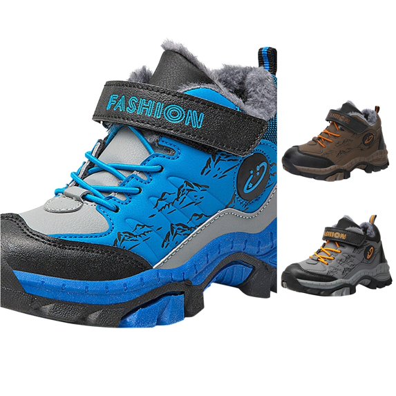 Boys Snow Boots for Kids, Leather Look Warm Lined Winter Boots, Non Hiking Style Boots for Outdoor Cold Weather