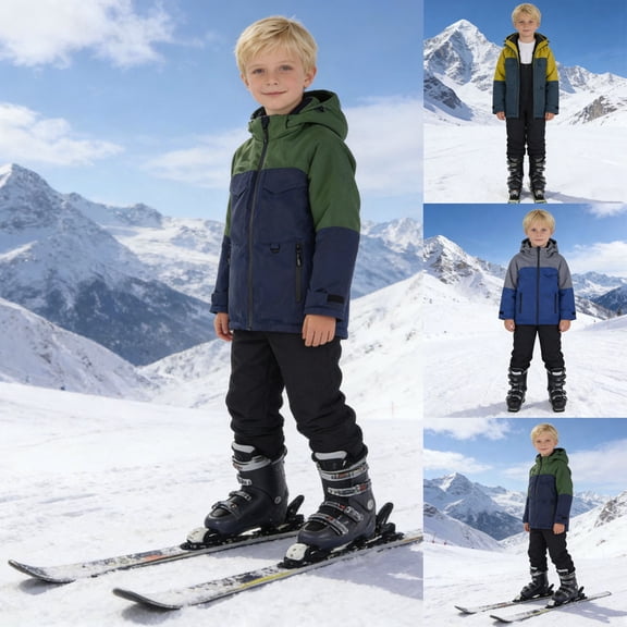 Boys Snowsuit Stylish Fall Winter Hooded Jumpsuit Warm Windproof Outdoor Activities Girls 2 Piece Outfits 6-7 Y