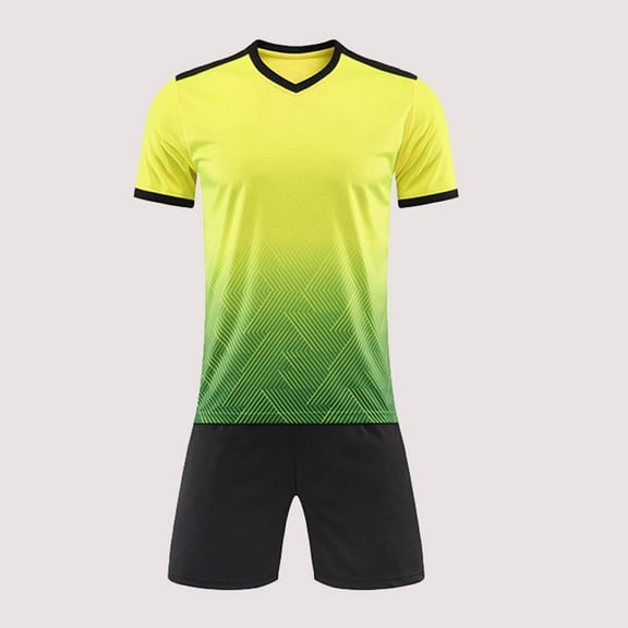 Boys Soccer Clothes Short Sleeve Loose Gradient Tshirt + Shorts Kids Girls Training Athletic Tracksuit Outfits for 4-16 Years
