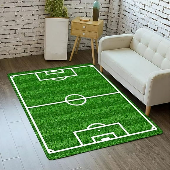 Boys Soccer Field Area Rug, Green Football Field Non Slip Kids Rugs, Easy Care Durable Carpet For Indoor Living Room Bedroom Office Decor Mat 2x3ft