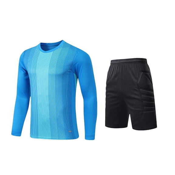 Boys Soccer Goalie Jersey Padded Uniform Kit - Goalkeeper Jersey, Shorts, Kids Football Padded Shirt Kids Sky Blue-A