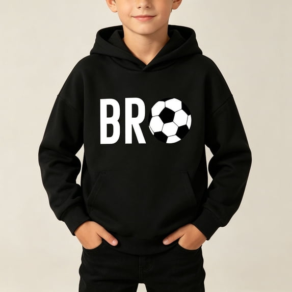 Boys Soccer Hoodie Oversized Soft Fleece Long Sleeve Pullover Sweatshirt with Pocket Kids Sport School Daily Casual Hooded Tops Black 2-3Y