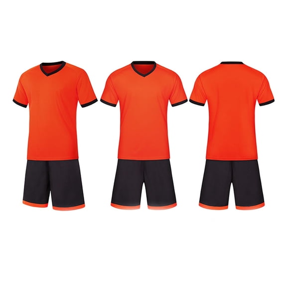 Boys Soccer Set Jersey Clothing 2 Piece Outfits Short Sleeve V Neck T-shirt & Shorts Sport Team Uniform (6-7 Years, Orange)