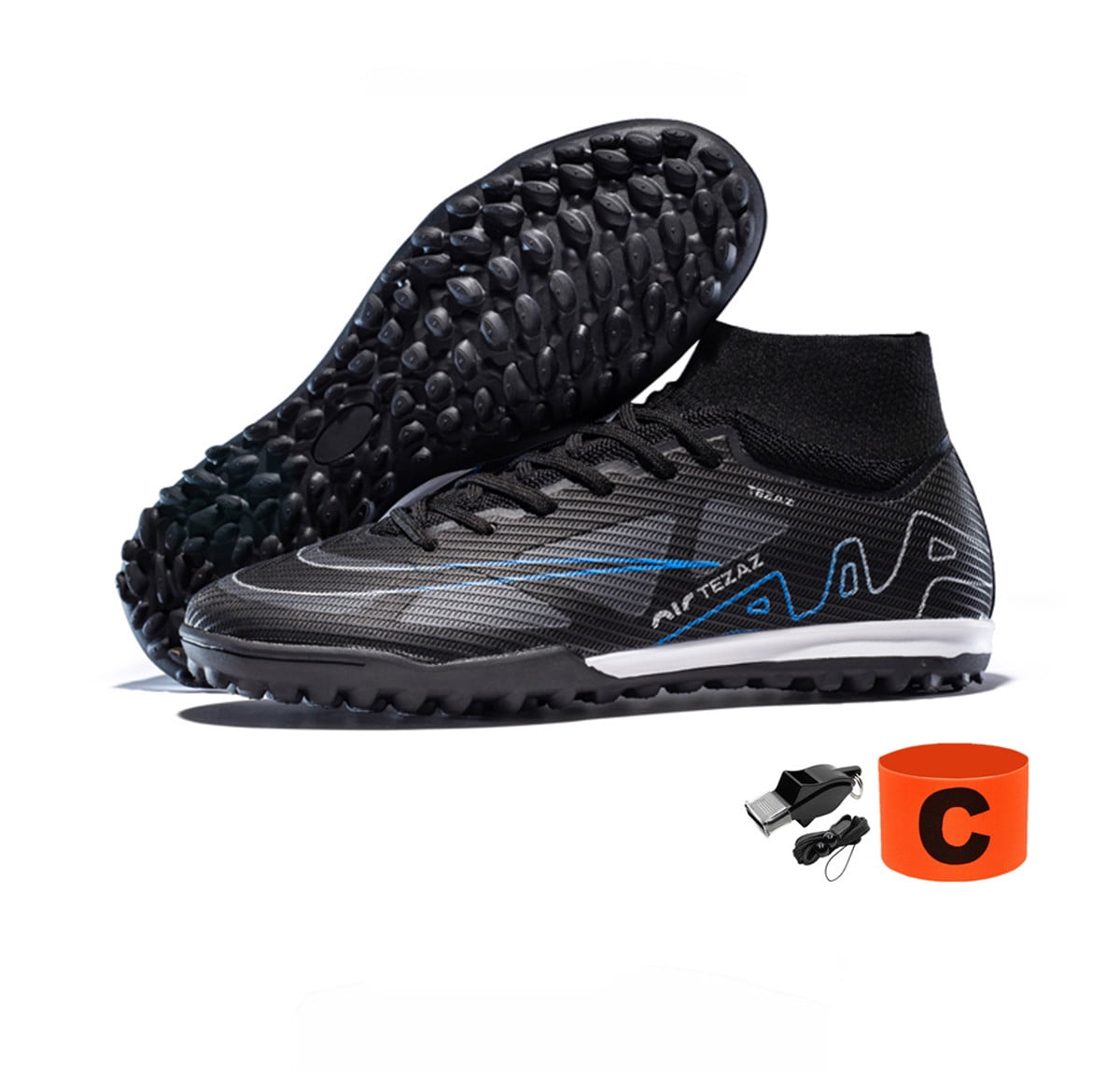 Boys Soccer Shoes Indoor Futsal TURF Youth Soccer Cleats Kids TF High-Top Football Boots For Athletic Training Black Size US6.5