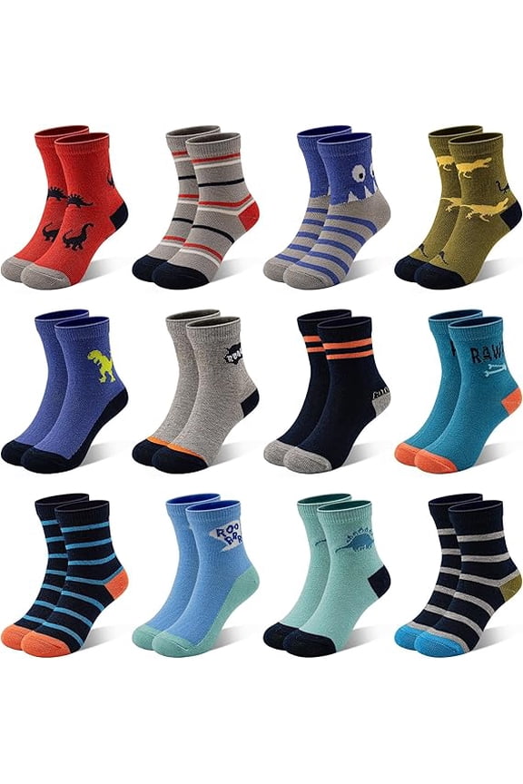 Boys Socks 12 Pairs Novelty Crazy Crew Socks for Toddler Kids Girls 1-7 Years Old Fun Mid Cut Sock Children