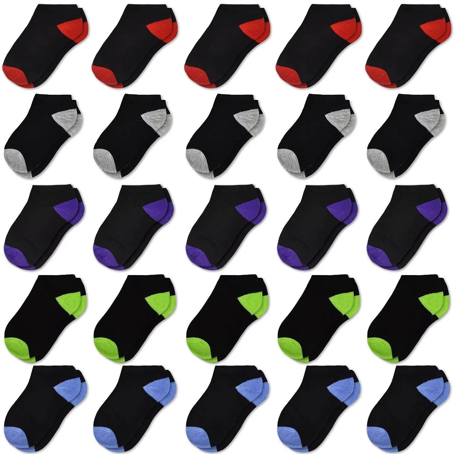 Boys Socks Girls Toddler Ankle Kids Socks 25 Pairs Black or White Socks Color Heel and Toe for 1-14 Years Children