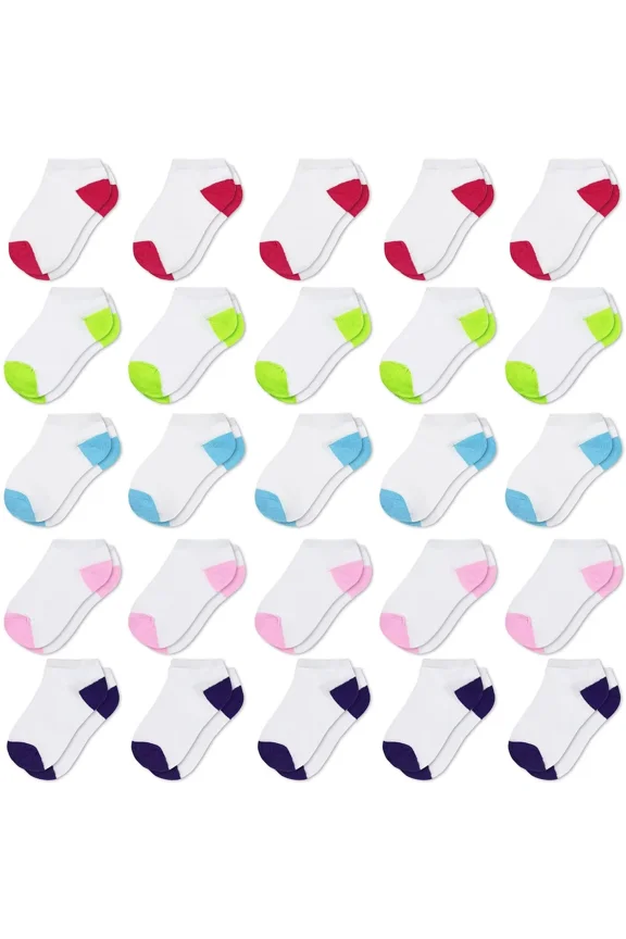 Boys Socks Girls Toddler Ankle Kids Socks 25 Pairs Black or White Socks Color Heel and Toe for 1-14 Years Children