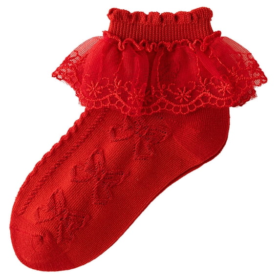 Boys Socks Low Cut Girl Socks with Ruffle Lace Frilly, Princess Dress Dance Ruffle Socks Cotton Socks for Boy Red 1Y