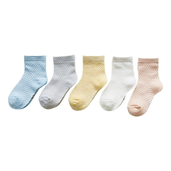 Boys Socks Summer Autumn Cotton Cartoon Thin Breathable Solid Fashion Floor Socks Five Pairs Light Blue 12 Months-24 Months