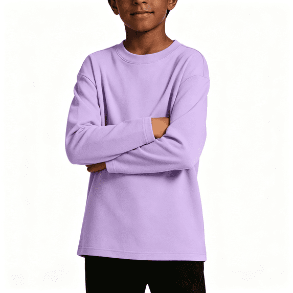 Boys Soft Cotton T Shirts Crewneck Loose Fit Casual Long Sleeve Kids Basic Tees Tops Purple 4 Years