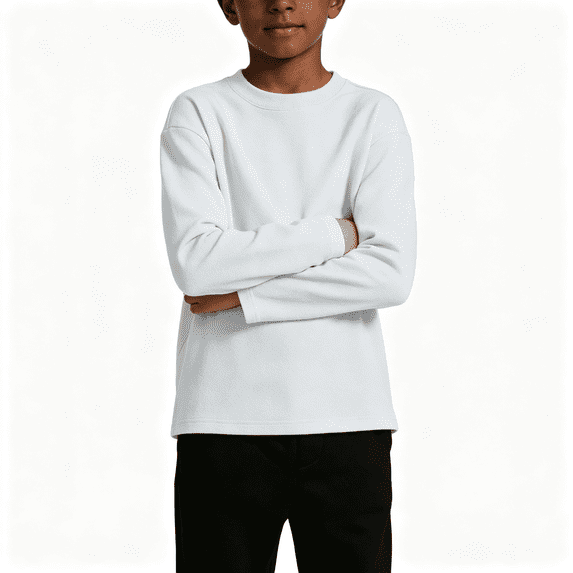 Boys Soft Cotton T Shirts Crewneck Loose Fit Casual Long Sleeve Kids Basic Tees Tops White 10 Years