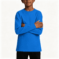 thumbnail image 1 of Boys Soft Cotton T Shirts Long Sleeve Crewneck Loose Fit Casual Kids Basic Tees Tops Blue 8 Years, 1 of 6