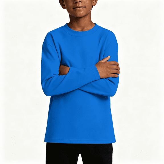 Boys Soft Cotton T Shirts Long Sleeve Crewneck Loose Fit Casual Kids Basic Tees Tops Blue 8 Years