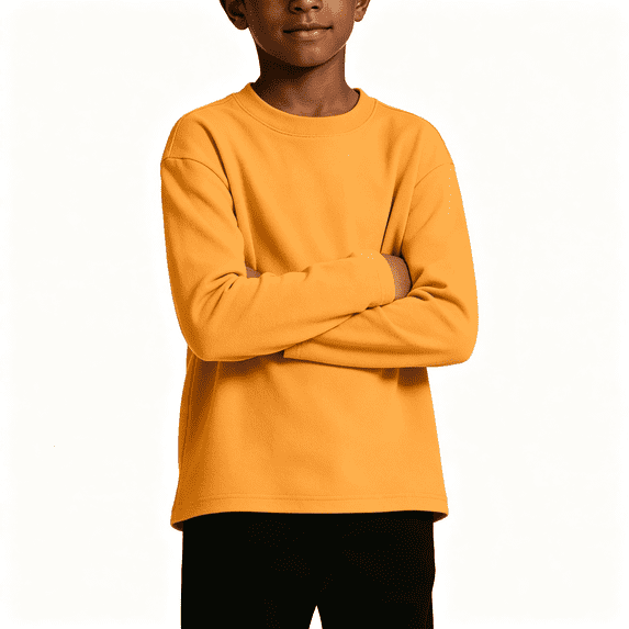 Boys Soft Cotton T Shirts Long Sleeve Crewneck Loose Fit Casual Kids Basic Tees Tops Orange 12 Years
