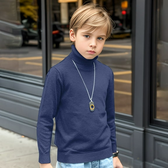 Boys Soft Knit Turtleneck Sweater Warm Long Sleeve Pullover Shirts for Toddler Kids Comfortable Winter Wear
