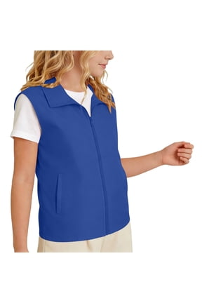 Boys Soft Shell Vest Sleeveless Full Zip Polyester Solid Blue School Uniform Outerwear for Kids,Size 3-4T