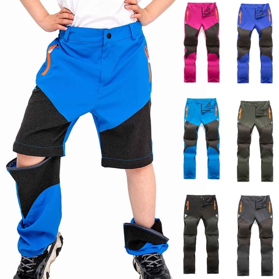 Boys' Softshell Waterproof Hiking Pants Quick-Dry Lightweight Convertible 2-in-1 Outdoor Pants Detachable Long Shorts