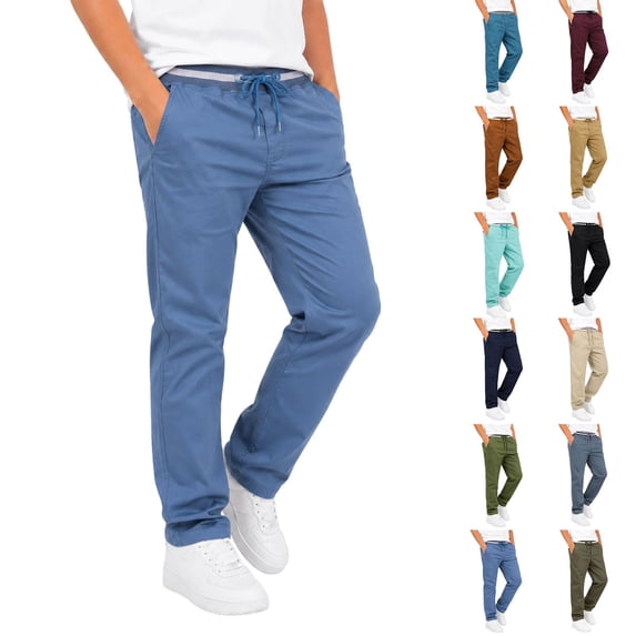 Boys Solid Casual Pull On Chino Pants Elastic Drawstring Waist Straight Leg School Uniform Trousers Kids Loose Fit Flat Woven Pants for Daily School Weekend Wear(Sky Blue,15-16 Years)