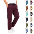 thumbnail image 1 of Boys Solid Casual Pull On Chino Pants Elastic Drawstring Waist Straight Leg School Uniform Trousers Kids Loose Fit Flat Woven Pants for Daily School Weekend Wear(Wine,15-16 Years), 1 of 9