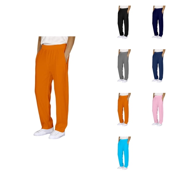 Boys' Solid Color Cotton Trousers, Elastic Waist Long Pants with Embroidery for School & Everyday Play