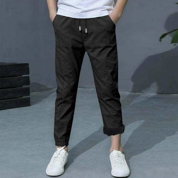Boys' Solid Color Full Length Casual Pants, Loose Fit Sweatpants, Comfortable Outerwear for School Home Sports, Elastic Waist Durable Everyday Wear, Versatile Design for Active Play and Relaxation