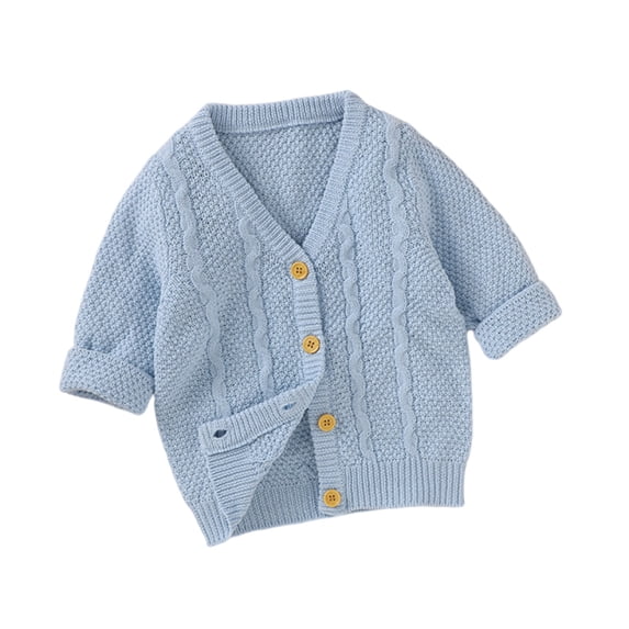 Boys Solid Color Knitted Cardigan Long Sleeve V-Neck Sweater